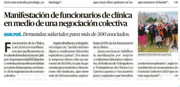 El Mercurio - Manifestación de funcionarios de clínica en medio de una negociación colectiva.